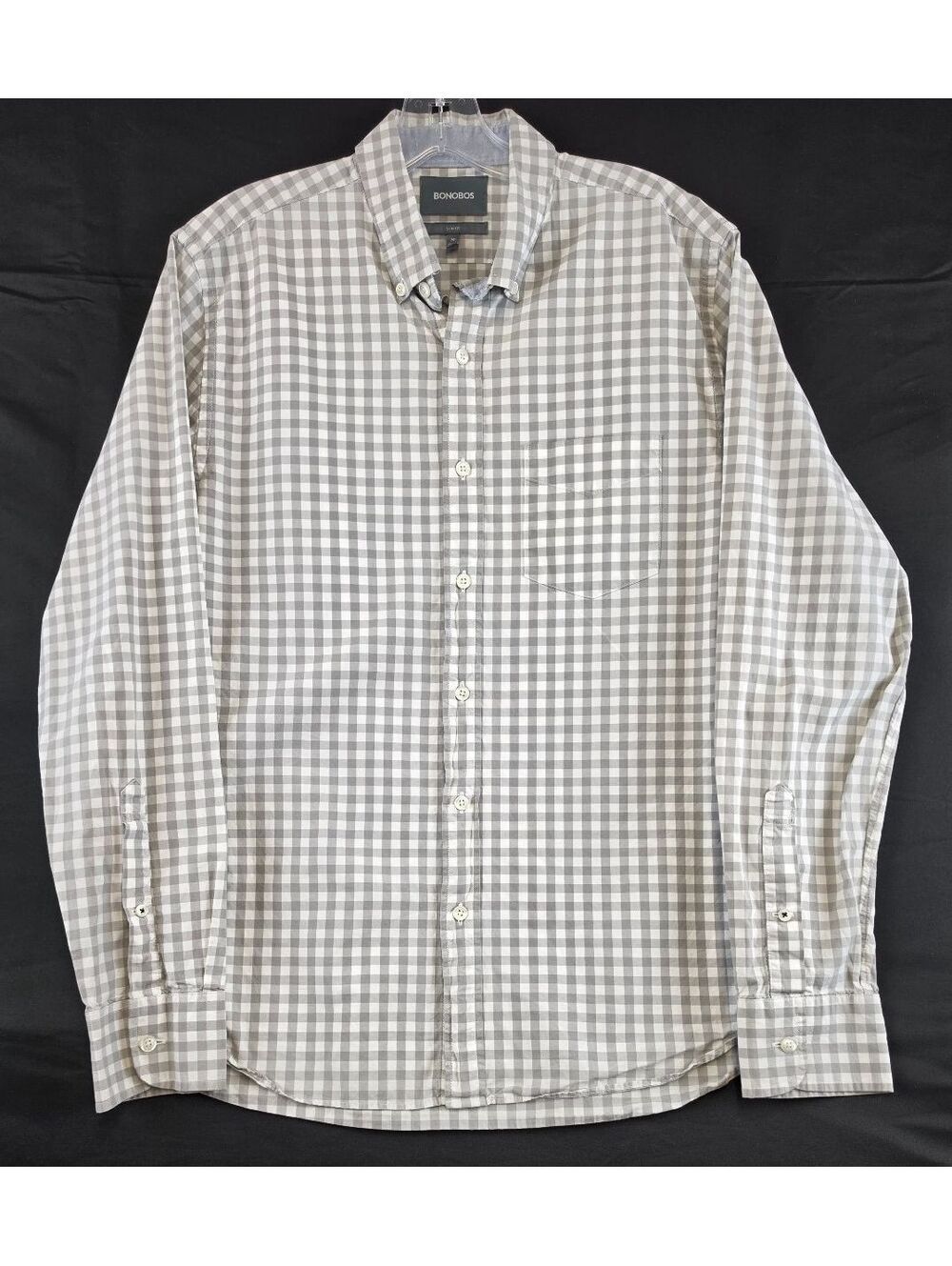 Bonobos Slim Fit Men's Button-Up Shirt Gray and White Check Medium